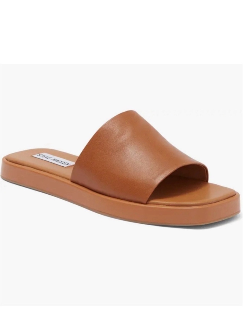 Steve Madden Women's Holmes Cognac Tan Soft Leather Slide Sandals - Sz 10, NIB